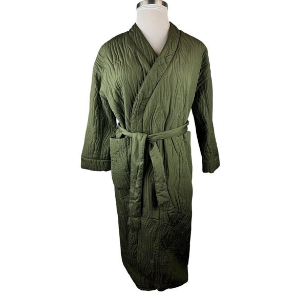*Damaged* Calme Johnny Was Ava Quilted Wrap Belted Robe Coat Green Size XS *Flaw - Picture 2 of 16